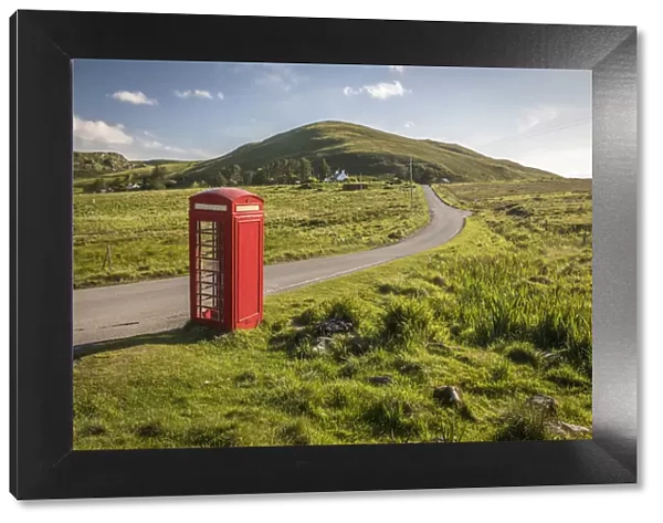 Telephone booth on remote country lane in the north of the Trotternish Peninsula