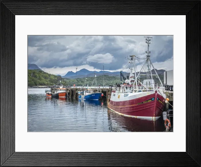 Framed Print : Fishing trawler in Gairloch Harbor, Wester Ross, Highlands, Scotland, Great Britain Framed Print : Fishing trawler in Gairloch Harbor, Wester Ross, Highlands, Scotland, Great Britain