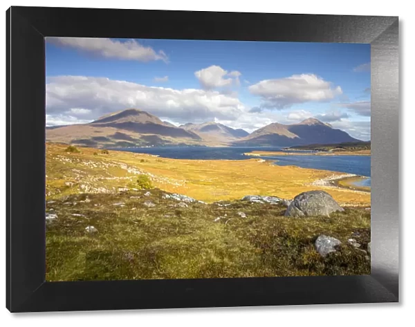 Picturesque loch and mountains in Sutherland, Highlands, Scotland, United Kingdom