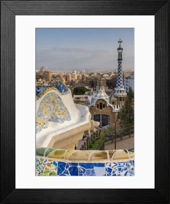 Framed Print : Park Guelll and city skyline behind at sunset, Barcelona, Catalonia, Spain Framed Print : Park Guelll and city skyline behind at sunset, Barcelona, Catalonia, Spain
