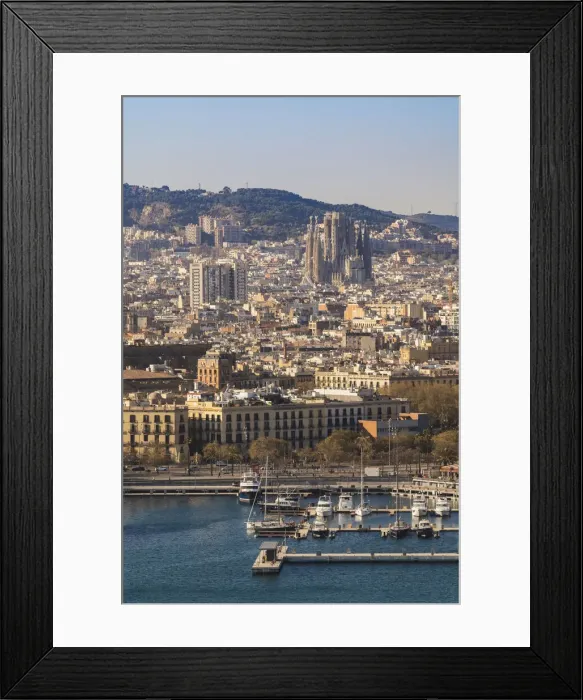 Framed Print : Port Vell marina and city skyline behind, Barcelona, Catalonia, Spain Framed Print : Port Vell marina and city skyline behind, Barcelona, Catalonia, Spain