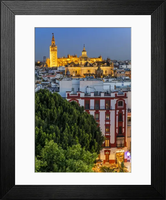 Framed Print : Twilight view over the old town with Cathedral, Seville, Andalusia, Spain Framed Print : Twilight view over the old town with Cathedral, Seville, Andalusia, Spain