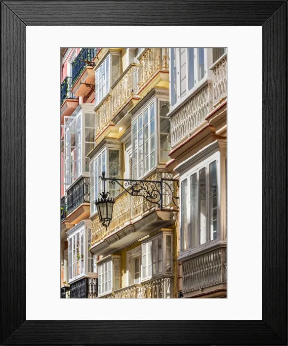 Framed Print : Spanish bow windows in an old building of Cadiz, Andalusia, Spain Framed Print : Spanish bow windows in an old building of Cadiz, Andalusia, Spain