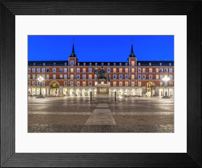 Framed Print : Night view of Plaza Mayor, Madrid, Community of Madrid, Spain Framed Print : Night view of Plaza Mayor, Madrid, Community of Madrid, Spain