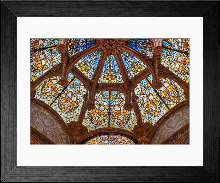Framed Print : Stained glass ceiling inside Hospital de la Santa Creu i Sant Pau