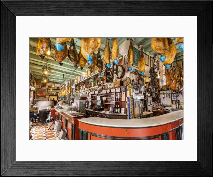 Framed Print : Old typical bar in Santa Cruz district, Seville, Andalusia, Spain Framed Print : Old typical bar in Santa Cruz district, Seville, Andalusia, Spain
