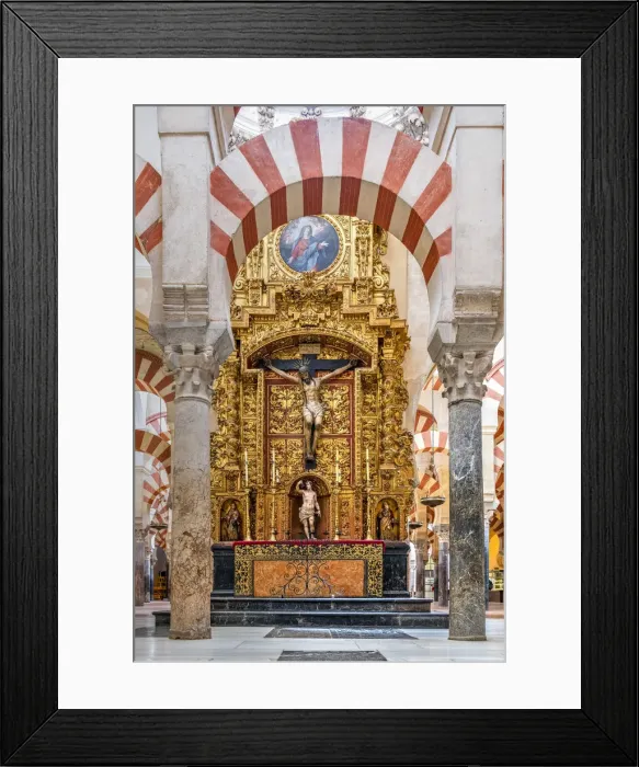 Framed Print : Golden altar with crucifixion of Jesus in the original section of the mosque building Framed Print : Golden altar with crucifixion of Jesus in the original section of the mosque building