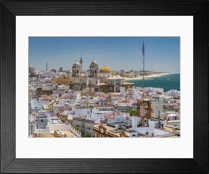 Framed Print : Old town skyline with Cathedral, Cadiz, Andalusia, Spain