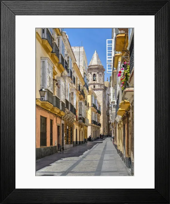 Framed Print : Picturesque street scene in the old town, Cadiz, Andalusia, Spain Framed Print : Picturesque street scene in the old town, Cadiz, Andalusia, Spain