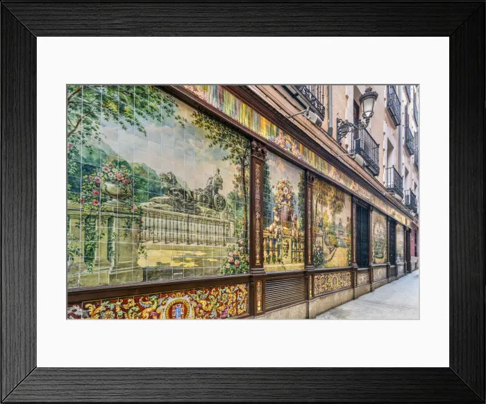 Framed Print : Ceramic tiles facade of a restaurant in the Barrio de las Letras or Literary Quarter Framed Print : Ceramic tiles facade of a restaurant in the Barrio de las Letras or Literary Quarter