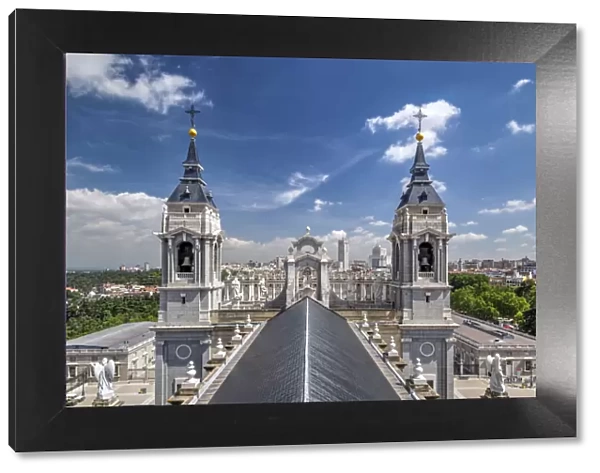 Almudena Cathedral and city skyline, Madrid, Community of Madrid, Spain