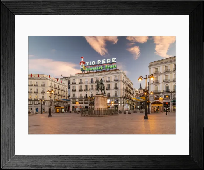 Framed Print : Puerta del Sol square at sunrise, Madrid, Community of Madrid, Spain Framed Print : Puerta del Sol square at sunrise, Madrid, Community of Madrid, Spain