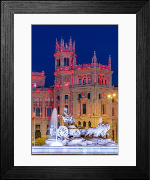 Framed Print : Cybele Palace or Palacio de Cibeles city hall illuminated by colors of Spanish flag Framed Print : Cybele Palace or Palacio de Cibeles city hall illuminated by colors of Spanish flag