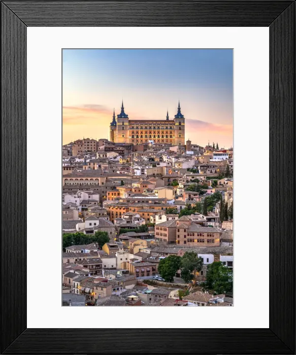 Framed Print : City skyline with Alcazar at sunset, Toledo, Castile-La Mancha, Spain