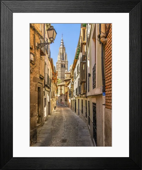 Framed Print : Picturesque cobbled street in the old town, Toledo, Castile-La Mancha, Spain Framed Print : Picturesque cobbled street in the old town, Toledo, Castile-La Mancha, Spain