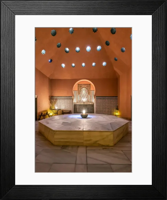 Framed Print : Interior view of the historical Hammam El Andalus arab baths dated around 14th century Framed Print : Interior view of the historical Hammam El Andalus arab baths dated around 14th century