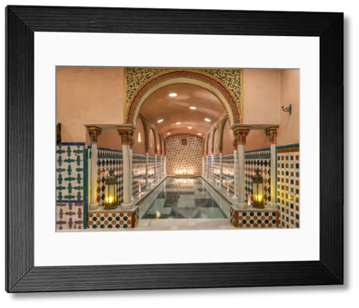Framed Print : Interior view of the historical Hammam El Andalus arab baths dated around 14th century Framed Print : Interior view of the historical Hammam El Andalus arab baths dated around 14th century