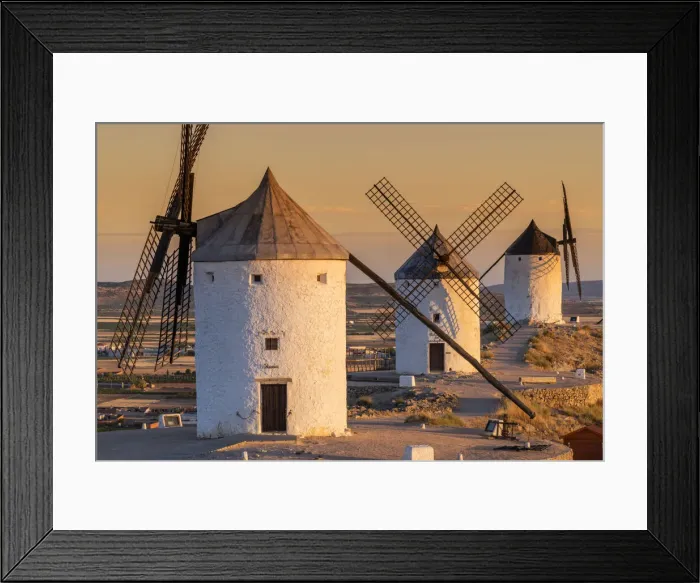 Framed Print : Old Spanish windmills at sunrise, Consuegra, Castilla-La Mancha, Spain Framed Print : Old Spanish windmills at sunrise, Consuegra, Castilla-La Mancha, Spain