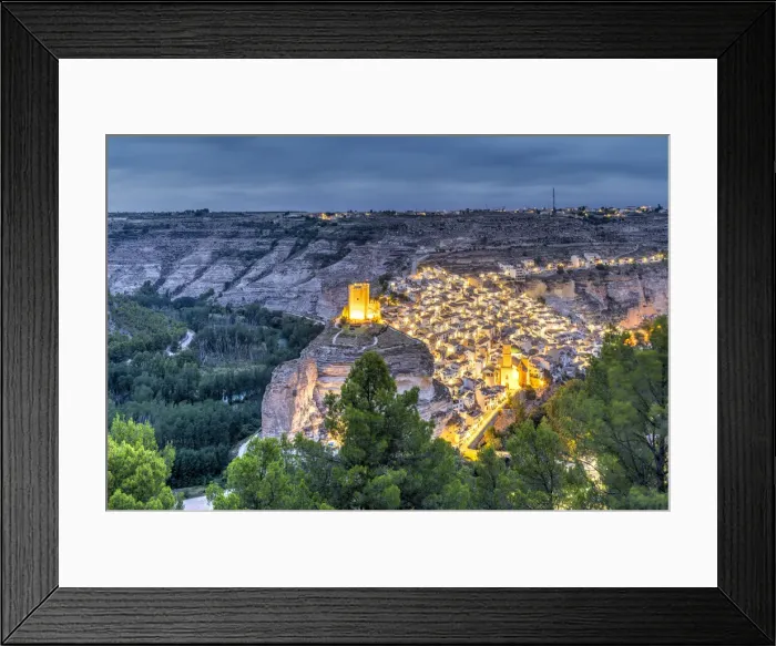 Framed Print : Night view of Alcala del Jucar, Castilla-La Mancha, Spain Framed Print : Night view of Alcala del Jucar, Castilla-La Mancha, Spain
