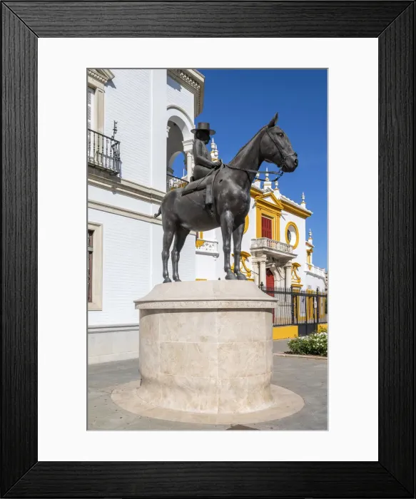 Framed Print : Equestrian staue in front of Plaza de toros de la Real Maestranza de Caballeria de Framed Print : Equestrian staue in front of Plaza de toros de la Real Maestranza de Caballeria de