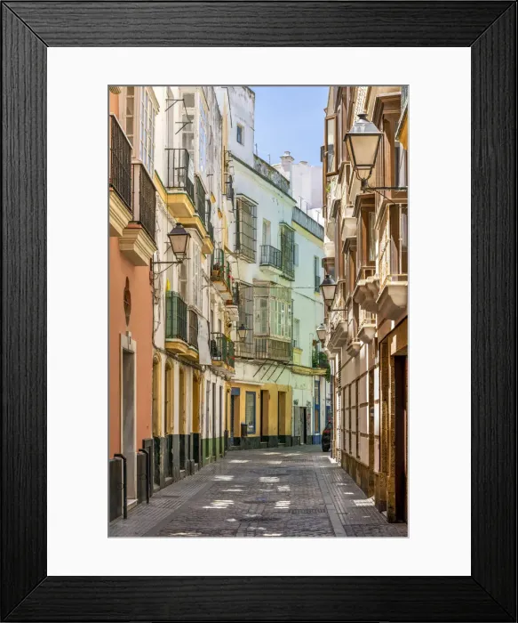 Framed Print : Picturesque street scene in the old town, Cadiz, Andalusia, Spain Framed Print : Picturesque street scene in the old town, Cadiz, Andalusia, Spain