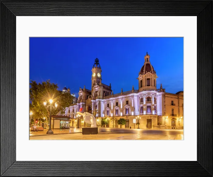 Framed Print : Night view over City Hall building, Plaza del Ayuntamiento square, Valencia Framed Print : Night view over City Hall building, Plaza del Ayuntamiento square, Valencia