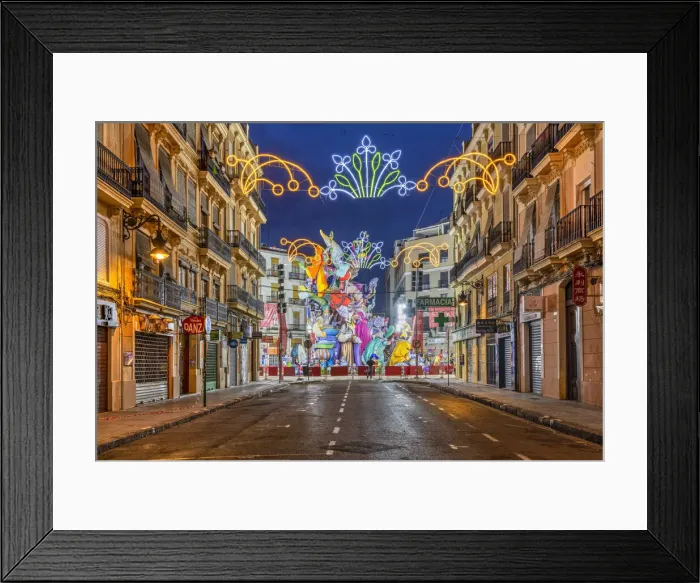 Framed Print : Street with Falla sculpture in the background, Valencia, Valencian Community, Spain Framed Print : Street with Falla sculpture in the background, Valencia, Valencian Community, Spain