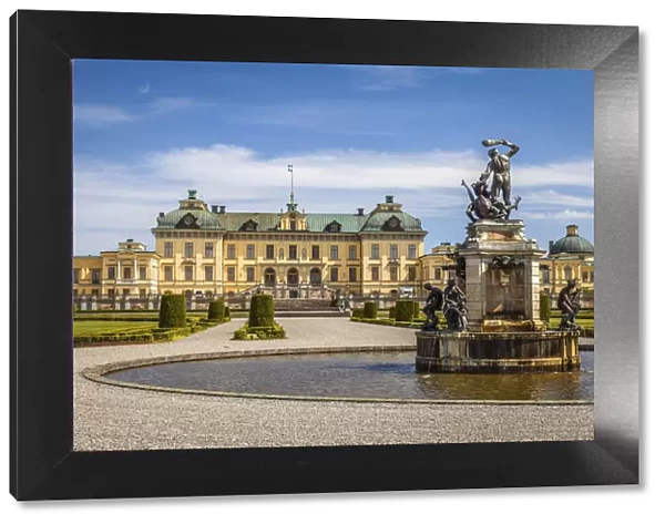 Drottningholm Royal Castle with Hercules Fountain near Stockholm, Sweden