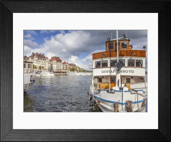 Framed Print : Harbor with historic ferry ships in Strandvagen, Stockholm, Sweden Framed Print : Harbor with historic ferry ships in Strandvagen, Stockholm, Sweden