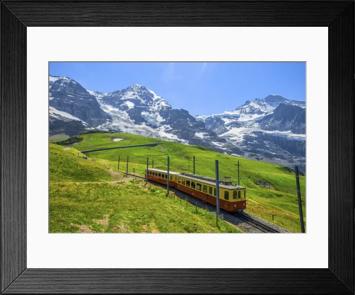 Framed Print : Jungfrau with Jungfraubahn and Monch, Bernese Alps, Berner Oberland, Grindelwald, canton Berne, Switzerland Framed Print : Jungfrau with Jungfraubahn and Monch, Bernese Alps, Berner Oberland, Grindelwald, canton Berne, Switzerland