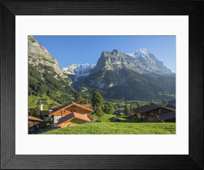 Framed Print : Grindelwald with Fiescherhorn and Eiger, Berner Oberland, Canton Berne, Switzerland