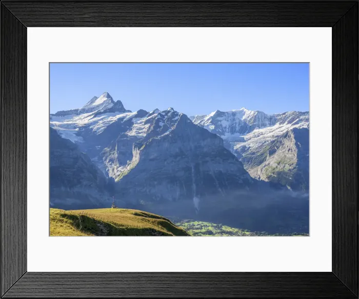 Framed Print : Grindelwald with Schreckhorn and Fiescherhorn, Berner Oberland, Canton Berne, Switzerland Framed Print : Grindelwald with Schreckhorn and Fiescherhorn, Berner Oberland, Canton Berne, Switzerland