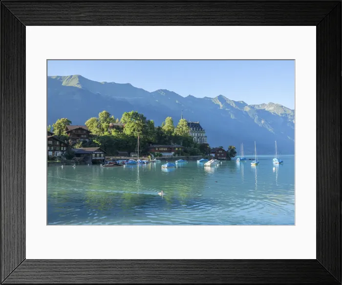 Framed Print : Iseltwald with castle and Lake Brienz, Berner Oberland, Canton Berne, Switzerland Framed Print : Iseltwald with castle and Lake Brienz, Berner Oberland, Canton Berne, Switzerland