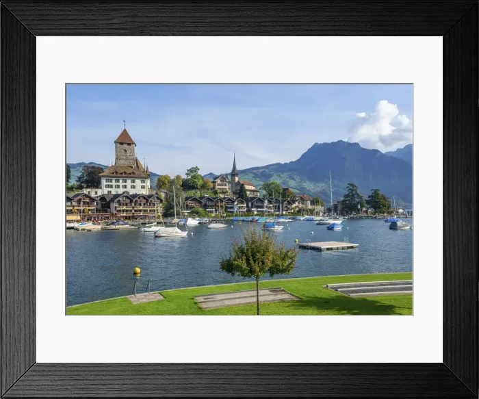 Framed Print : Spiez harbour with Spiez castle, Lake Thun, Bern, Bernese Alps, Berner Oberland Framed Print : Spiez harbour with Spiez castle, Lake Thun, Bern, Bernese Alps, Berner Oberland