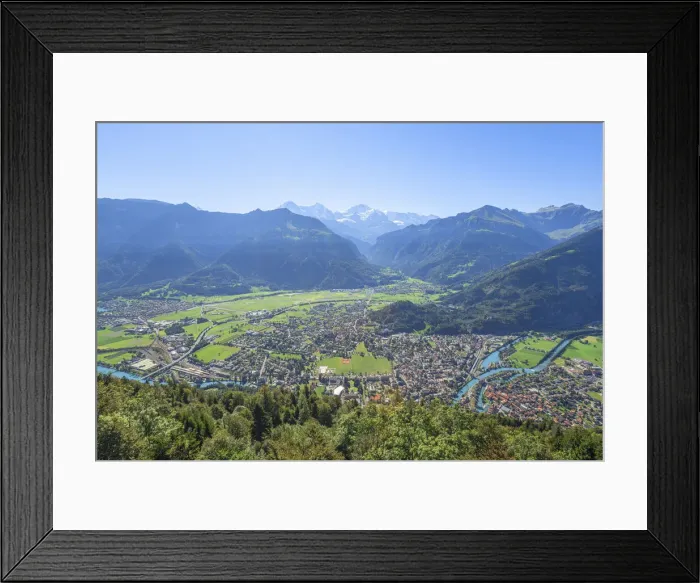 Framed Print : View from Harder Kulm at Interlaken and Eiger, Monch and Jungfrau, Berner Oberland, Canton Berne, Switzerland