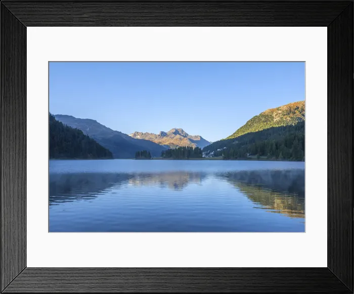 Framed Print : Lake Champfer at dawn, Bernina mountain range, Upper Engadin, Grisons (Graubunden), Switzerland Framed Print : Lake Champfer at dawn, Bernina mountain range, Upper Engadin, Grisons (Graubunden), Switzerland