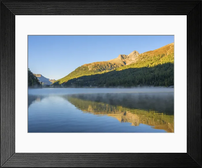 Framed Print : Lake Champfer at dawn, Bernina mountain range, Upper Engadin, Grisons (Graubunden), Switzerland Framed Print : Lake Champfer at dawn, Bernina mountain range, Upper Engadin, Grisons (Graubunden), Switzerland