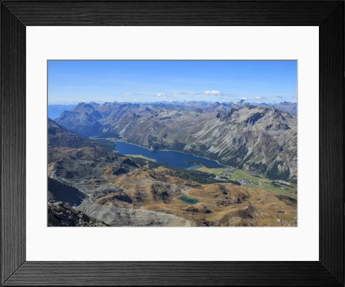 Framed Print : Lake Sils seen from Corvatsch summit station, Bernina mountain range, Upper Engadin, Grisons (Graubunden), Switzerland Framed Print : Lake Sils seen from Corvatsch summit station, Bernina mountain range, Upper Engadin, Grisons (Graubunden), Switzerland
