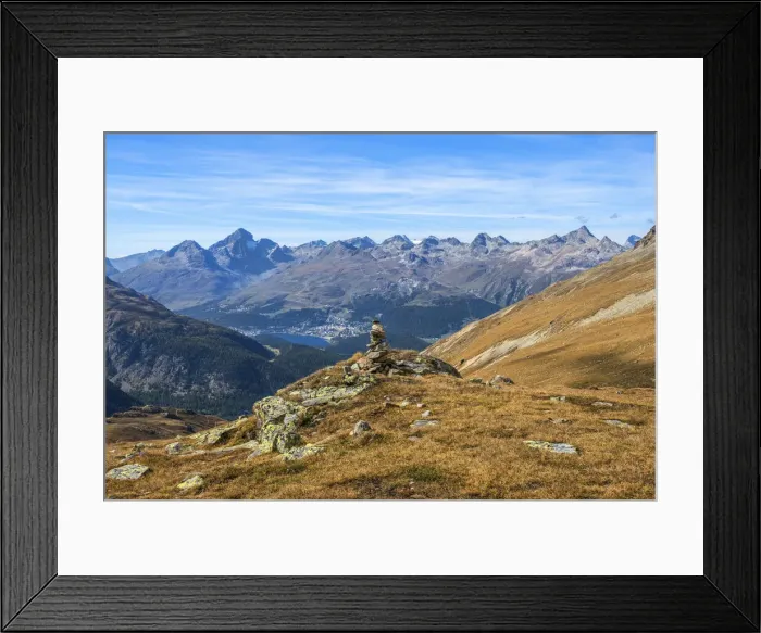 Framed Print : View from Alp Languard at St. Moritz, Pontresina, Upper Engadin, Grisons (Graubunden), Switzerland Framed Print : View from Alp Languard at St. Moritz, Pontresina, Upper Engadin, Grisons (Graubunden), Switzerland
