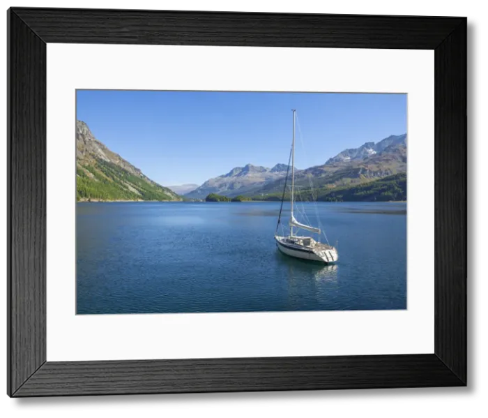 Framed Print : Sailboat on Lake Sils with Corvatsch, Bernina mountain range, Upper Engadin, Grisons (Graubunden), Switzerland Framed Print : Sailboat on Lake Sils with Corvatsch, Bernina mountain range, Upper Engadin, Grisons (Graubunden), Switzerland