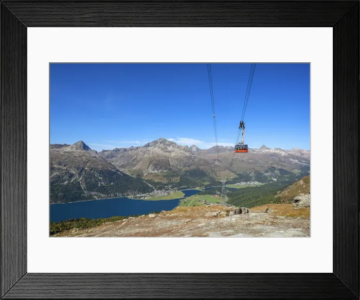 Framed Print : Corvatsch cablecar with Lake Silvaplana aand Piz Julier, Bernina mountain range, Upper Engadin, Grisons (Graubunden), Switzerland Framed Print : Corvatsch cablecar with Lake Silvaplana aand Piz Julier, Bernina mountain range, Upper Engadin, Grisons (Graubunden), Switzerland