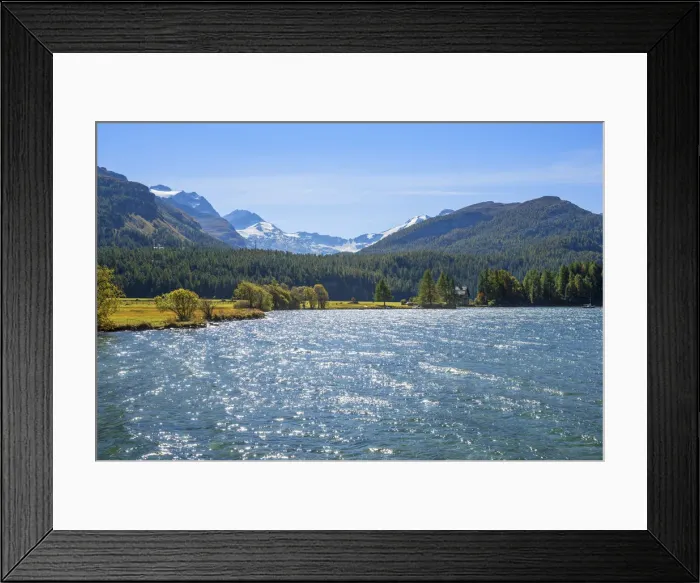 Framed Print : Sils with Lake Sils in fall, Bernina mountain range, Upper Engadin, Grisons (Graubunden), Switzerland Framed Print : Sils with Lake Sils in fall, Bernina mountain range, Upper Engadin, Grisons (Graubunden), Switzerland
