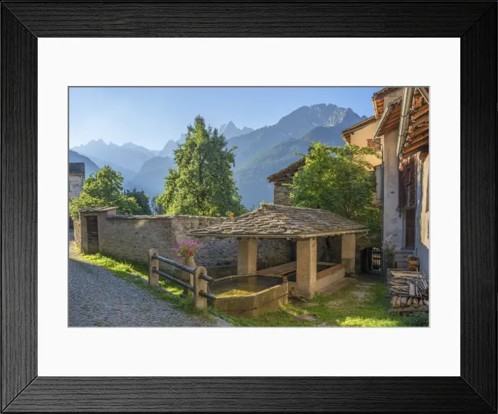 Framed Print : Fountain at Soglio, Bergell, Grisons (Graubunden), Switzerland Framed Print : Fountain at Soglio, Bergell, Grisons (Graubunden), Switzerland