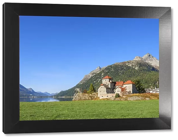 Castle Crap da Sass with Lake Silvaplana, Upper Engadin, Grisons (Graubunden), Switzerland