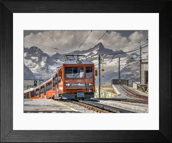 Framed Print : Train along the Gornergrat mountain rack railway, Zermatt, Valais, Switzerland Framed Print : Train along the Gornergrat mountain rack railway, Zermatt, Valais, Switzerland