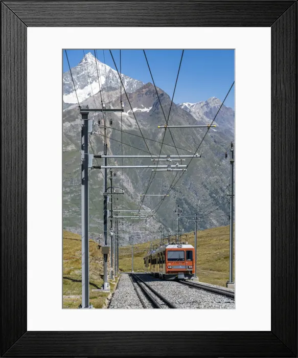 Framed Print : Train along the Gornergrat mountain rack railway, Zermatt, Valais, Switzerland Framed Print : Train along the Gornergrat mountain rack railway, Zermatt, Valais, Switzerland