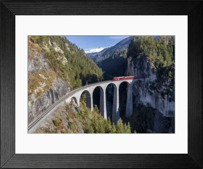 Framed Print : Switzerland, Canton Graubunden, Albulatal, Rhatische Bahn, Landwasser Viaduct