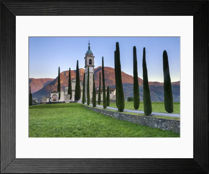 Framed Print : Switzerland, Ticino Canton, Gentilino village, Sant Abbondio church