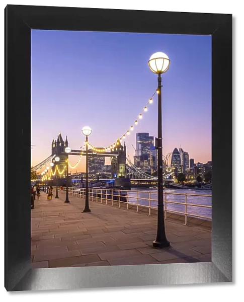 Tower Bridge and River Thames from Butlers Wharf, London, England, UK