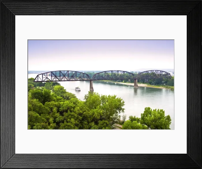 Framed Print : USA, North Dakota, Bismarck, Mandan, Bismarck-Manda Rail Bridge, Missouri River